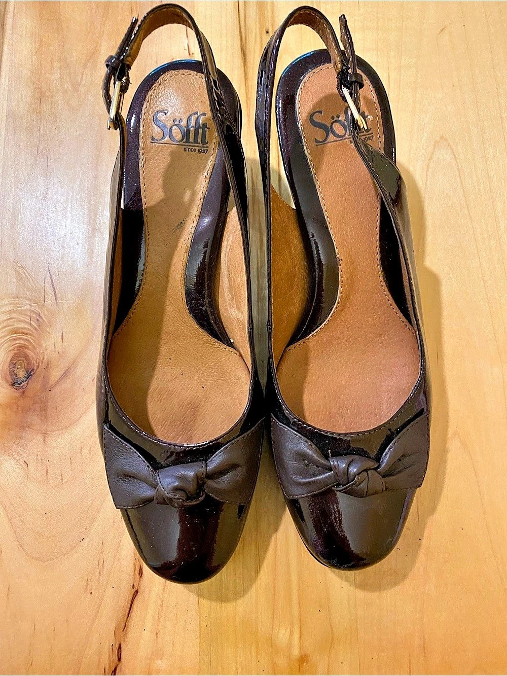 SoftWalk Patent Bow Slingback Heels in Brown burgundy
